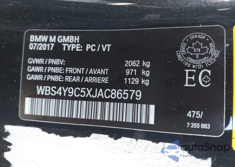 2018 BMW M4 из США, поврежденный, VIN WBS4Y9C5XJAC86579